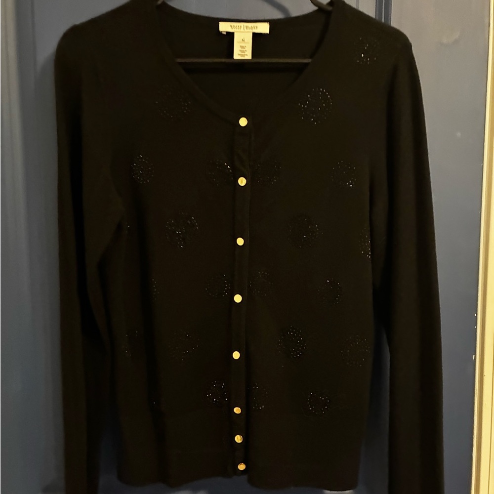 White House Black Market Black Gold-Button Embellished Cardigan